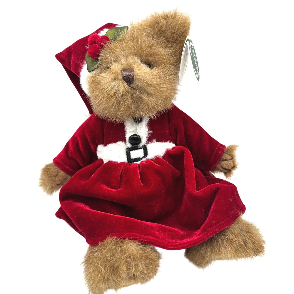 Bearington Collection Molly B Jolly Christmas Teddy Bear Red Velvet Dress 173158